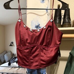 Elegant Burgundy Satin Women's Top